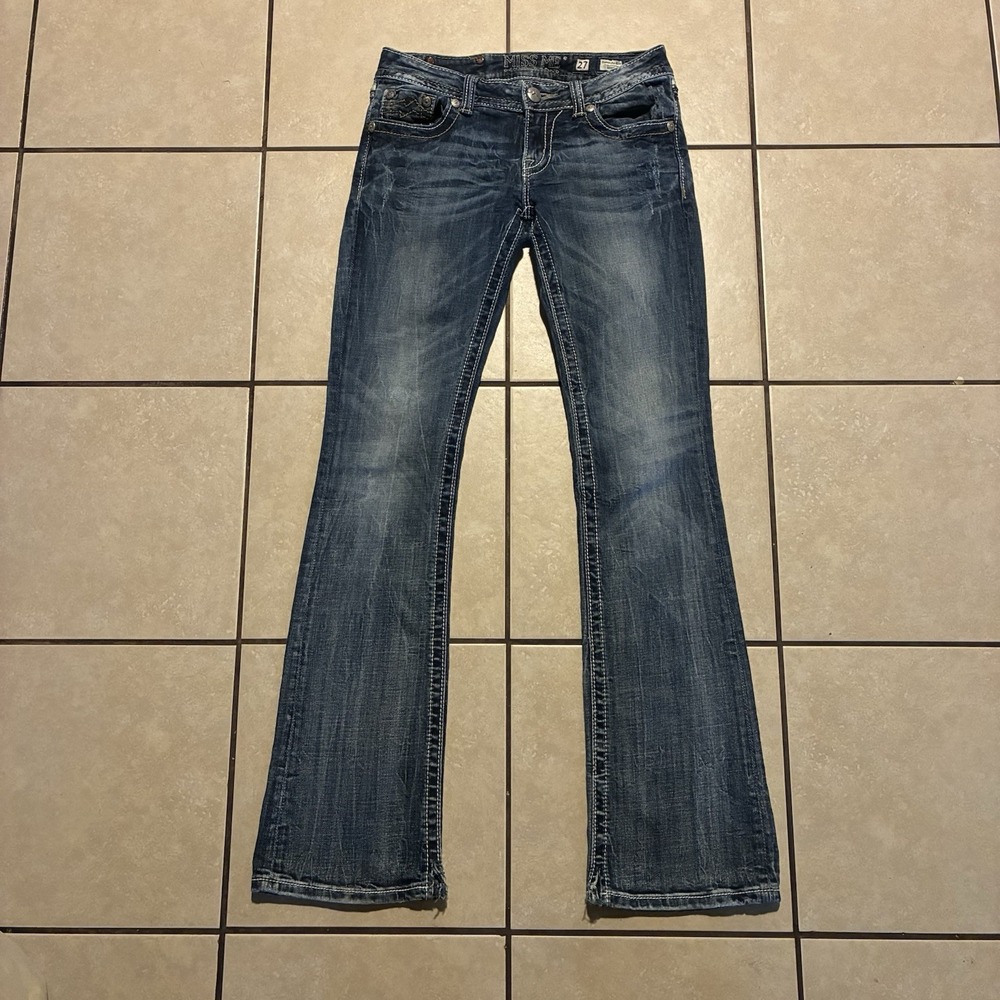 Miss Me Women's 27 Signature Rise Boot Cut Blue Denim Wash Jeans